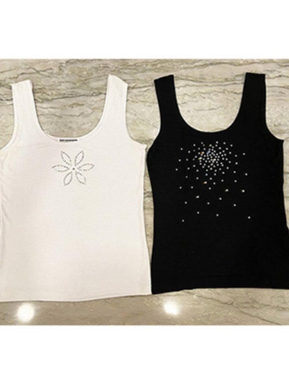 Mishca: Two scoop neck tank tops with rhinestone details. Sz M